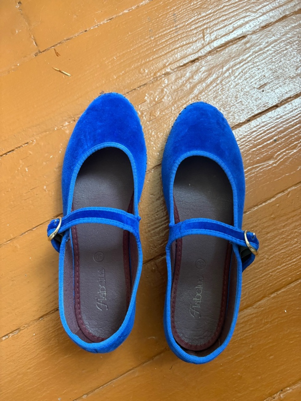 Flabelus Royal Blue Velvet Mary Jane Flats for Women EU 38